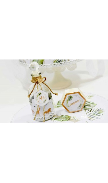 Trusou de botez cu animale gold din jungla si pattern frunze palmier Gold Jungle Tropical 16
